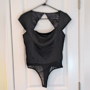 Lulu's NWT Black Satin Bodysuit